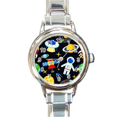 Space Seamless Pattern Round Italian Charm Watch