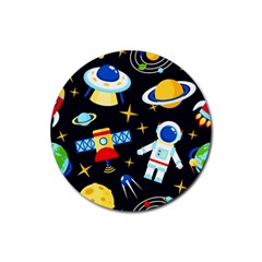 Space Seamless Pattern Rubber Round Coaster (4 Pack)