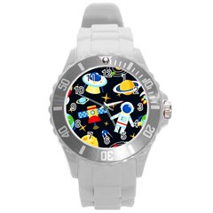 Space Seamless Pattern Round Plastic Sport Watch (l) by Wav3s