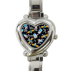 Seamless-adventure-space-vector-pattern-background Heart Italian Charm Watch by Wav3s