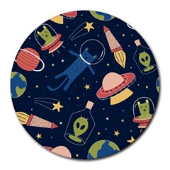 Seamless-pattern-with-funny-aliens-cat-galaxy Round Mousepad