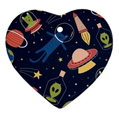 Seamless-pattern-with-funny-aliens-cat-galaxy Heart Ornament (two Sides)