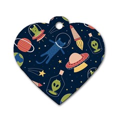 Seamless-pattern-with-funny-aliens-cat-galaxy Dog Tag Heart (one Side) by Wav3s