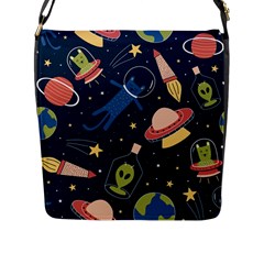 Seamless-pattern-with-funny-aliens-cat-galaxy Flap Closure Messenger Bag (l) by Wav3s