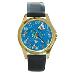 About-space-seamless-pattern Round Gold Metal Watch