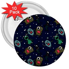 Monster-alien-pattern-seamless-background 3  Buttons (10 Pack)  by Wav3s