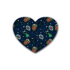 Monster-alien-pattern-seamless-background Rubber Heart Coaster (4 Pack)