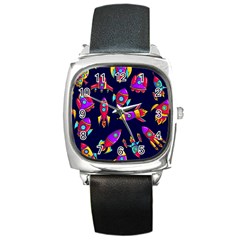 Space-patterns Square Metal Watch