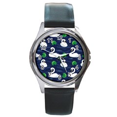 Swan-pattern-elegant-design Round Metal Watch