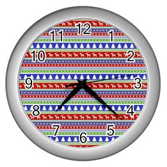 Christmas Color Stripes Pattern Wall Clock (silver) by Ndabl3x