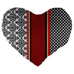 Background Damask Red Black Large 19  Premium Flano Heart Shape Cushions by Ndabl3x