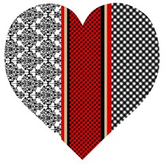 Background Damask Red Black Wooden Puzzle Heart