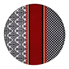 Background Damask Red Black Round Glass Fridge Magnet (4 Pack) by Ndabl3x