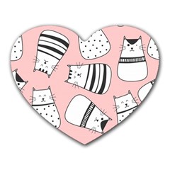 Cute Cats Cartoon Seamless-pattern Heart Mousepad by Vaneshart