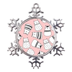 Cute Cats Cartoon Seamless-pattern Metal Large Snowflake Ornament by Vaneshart