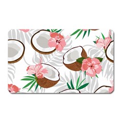 Seamless Pattern Coconut Piece Palm Leaves With Pink Hibiscus Magnet (rectangular) by Vaneshart