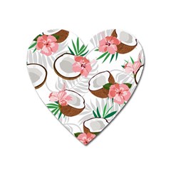 Seamless Pattern Coconut Piece Palm Leaves With Pink Hibiscus Heart Magnet by Vaneshart