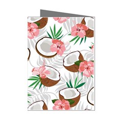 Seamless Pattern Coconut Piece Palm Leaves With Pink Hibiscus Mini Greeting Cards (pkg Of 8)