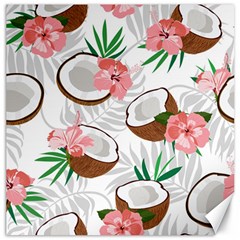 Seamless Pattern Coconut Piece Palm Leaves With Pink Hibiscus Canvas 12  X 12  by Vaneshart