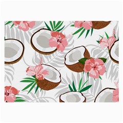 Seamless Pattern Coconut Piece Palm Leaves With Pink Hibiscus Large Glasses Cloth (2 Sides) by Vaneshart