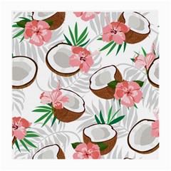 Seamless Pattern Coconut Piece Palm Leaves With Pink Hibiscus Medium Glasses Cloth (2 Sides) by Vaneshart