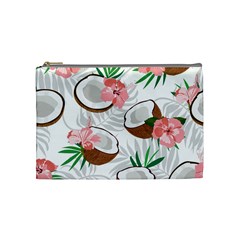 Seamless Pattern Coconut Piece Palm Leaves With Pink Hibiscus Cosmetic Bag (medium) by Vaneshart