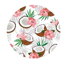 Seamless Pattern Coconut Piece Palm Leaves With Pink Hibiscus Mini Round Pill Box by Vaneshart