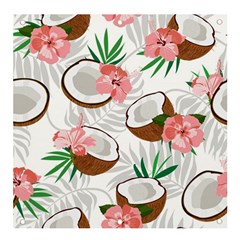 Seamless Pattern Coconut Piece Palm Leaves With Pink Hibiscus Banner And Sign 4  X 4 