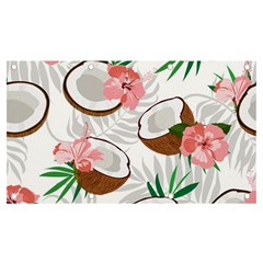 Seamless Pattern Coconut Piece Palm Leaves With Pink Hibiscus Banner And Sign 7  X 4 