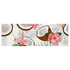 Seamless Pattern Coconut Piece Palm Leaves With Pink Hibiscus Banner And Sign 12  X 4 