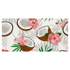 Seamless Pattern Coconut Piece Palm Leaves With Pink Hibiscus Banner And Sign 6  X 3 