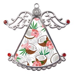 Seamless Pattern Coconut Piece Palm Leaves With Pink Hibiscus Metal Angel With Crystal Ornament