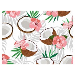 Seamless Pattern Coconut Piece Palm Leaves With Pink Hibiscus Premium Plush Fleece Blanket (extra Small)