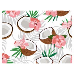 Seamless Pattern Coconut Piece Palm Leaves With Pink Hibiscus Two Sides Premium Plush Fleece Blanket (extra Small)