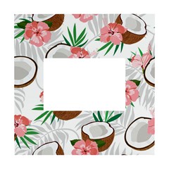 Seamless Pattern Coconut Piece Palm Leaves With Pink Hibiscus White Box Photo Frame 4  X 6 