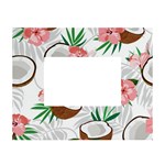 Seamless Pattern Coconut Piece Palm Leaves With Pink Hibiscus White Tabletop Photo Frame 4 x6  Front