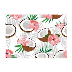 Seamless Pattern Coconut Piece Palm Leaves With Pink Hibiscus Crystal Sticker (a4)
