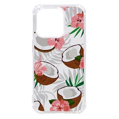 Seamless Pattern Coconut Piece Palm Leaves With Pink Hibiscus Iphone 14 Pro Tpu Uv Print Case