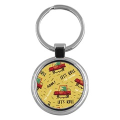 Childish-seamless-pattern-with-dino-driver Key Chain (round) by Vaneshart