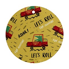 Childish-seamless-pattern-with-dino-driver Round Ornament (two Sides) by Vaneshart