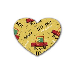 Childish-seamless-pattern-with-dino-driver Rubber Heart Coaster (4 Pack)