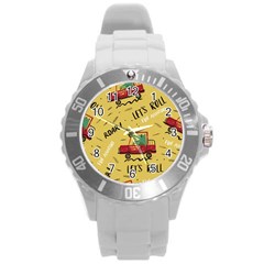 Childish-seamless-pattern-with-dino-driver Round Plastic Sport Watch (l) by Vaneshart