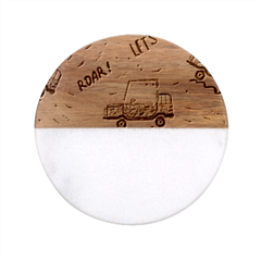 Childish-seamless-pattern-with-dino-driver Classic Marble Wood Coaster (round) 