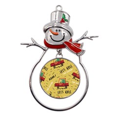 Childish-seamless-pattern-with-dino-driver Metal Snowman Ornament