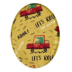 Childish-seamless-pattern-with-dino-driver Oval Glass Fridge Magnet (4 Pack)