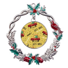 Childish-seamless-pattern-with-dino-driver Metal X mas Wreath Holly Leaf Ornament