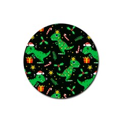 Christmas-funny-pattern Dinosaurs Rubber Coaster (round) by Vaneshart