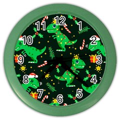 Christmas-funny-pattern Dinosaurs Color Wall Clock by Vaneshart