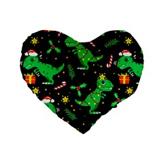 Christmas-funny-pattern Dinosaurs Standard 16  Premium Flano Heart Shape Cushions by Vaneshart