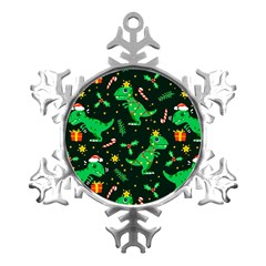 Christmas-funny-pattern Dinosaurs Metal Small Snowflake Ornament by Vaneshart
